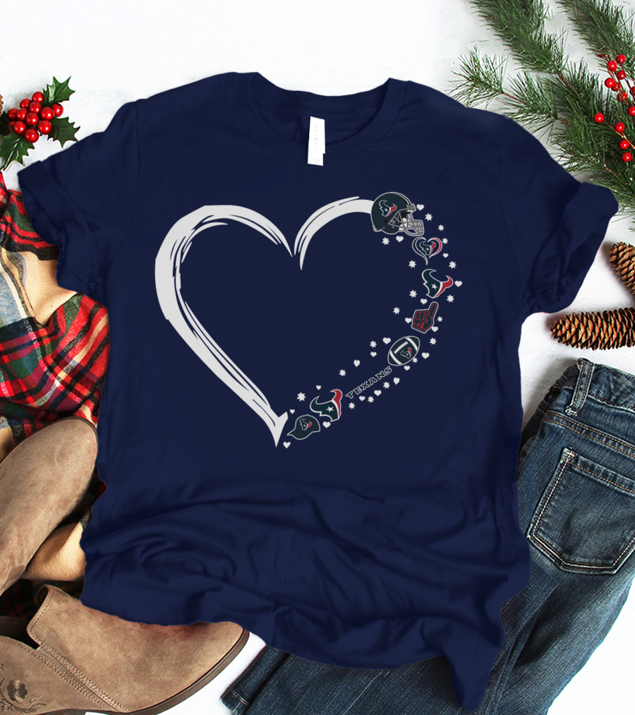 Houston Texans #1 Fan Heart Helmet Stars Football Icons T-Shirt
