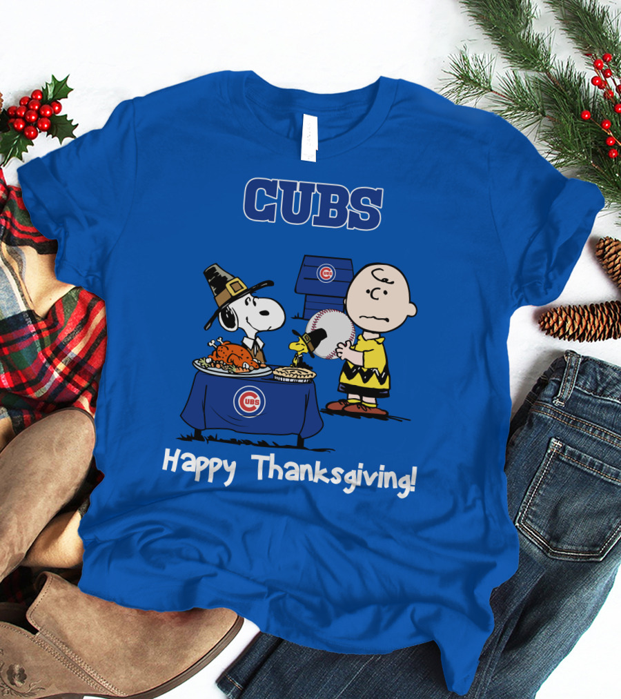 Cubs Snoopy Charlie Brown Thanksgiving Baseball T-Shirt