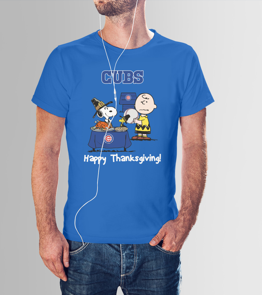 Cubs Snoopy Charlie Brown Thanksgiving Baseball T-Shirt