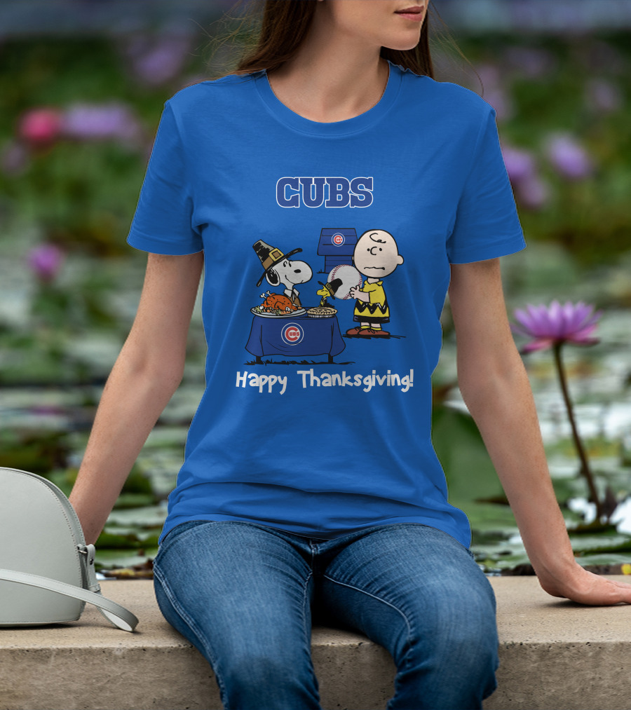 Cubs Snoopy Charlie Brown Thanksgiving Baseball T-Shirt