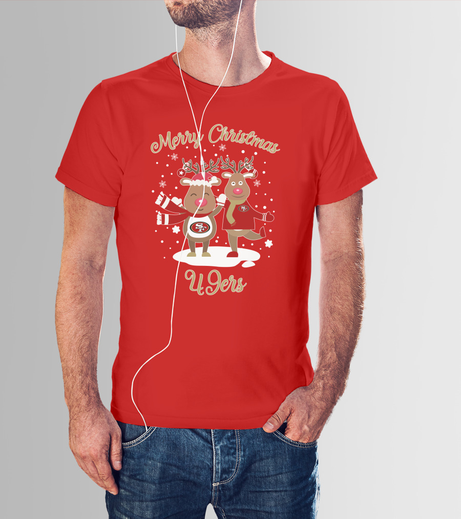 Merry Christmas 49ers Reindeer Festive Holiday T-Shirt
