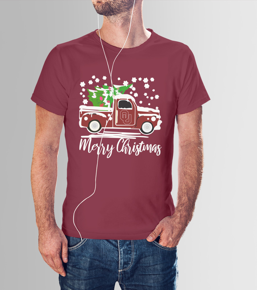 Merry Christmas Oklahoma Sooners Vintage Truck With Tree T-Shirt
