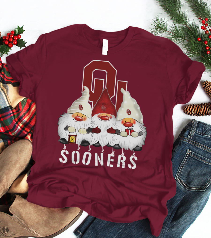 Oklahoma Sooners Christmas Gnomes Happy Holidays T-Shirt