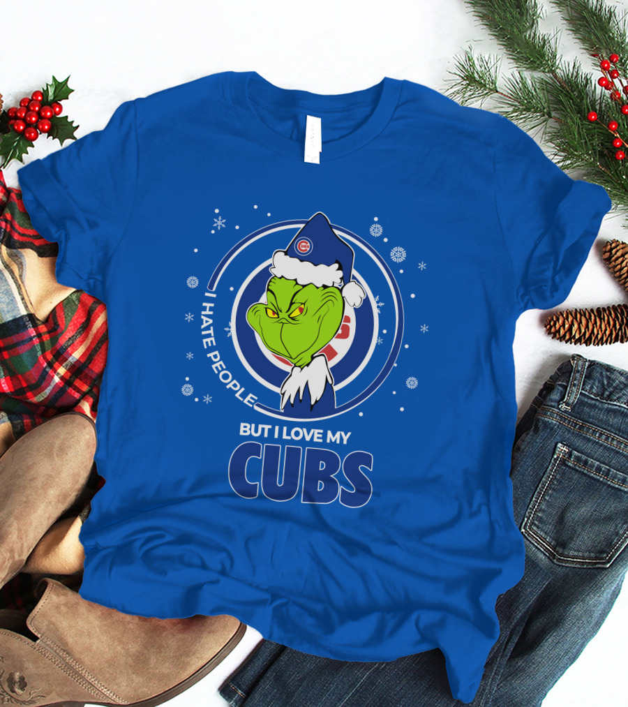 Grinch Christmas Santa I Hate People But I Love My Cubs T-Shirt