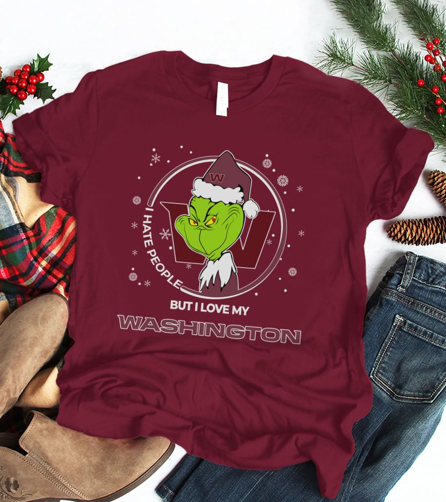 Christmas Grinch Santa I Hate People But I Love My Washington T-Shirt