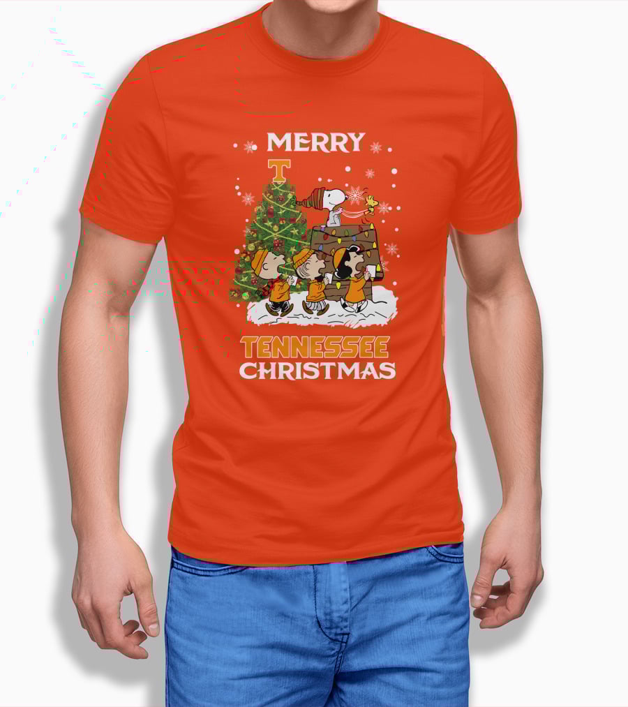 Merry Tennessee Christmas Peanuts Tree With Snoopy And Friends T-Shirt