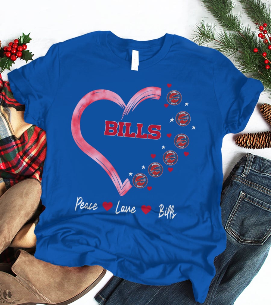 Peace Love Bills Heart Logo Buffalo Bills T-Shirt