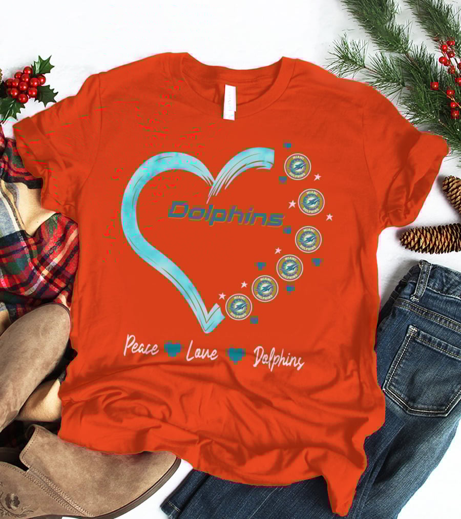 Peace Love Dolphins Heart Miami Dolphins T-Shirt