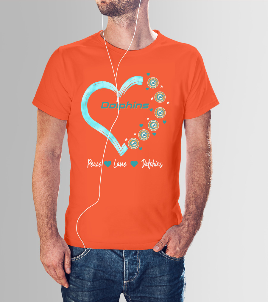 Peace Love Dolphins Heart Miami Dolphins T-Shirt