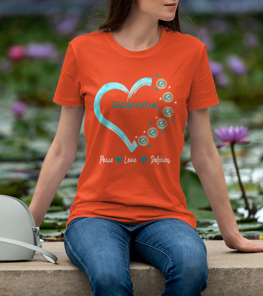 Peace Love Dolphins Heart Miami Dolphins T-Shirt
