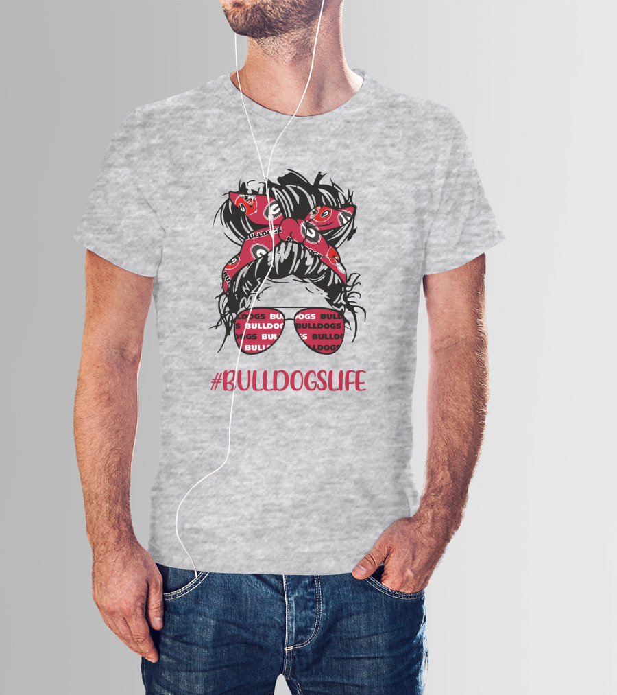 BULLDOGSLIFE Georgia Bulldogs Messy Bun Headband Glasses Girl T-Shirt