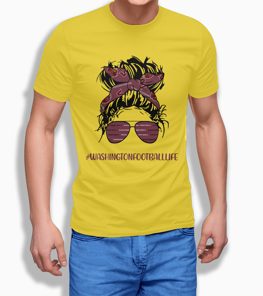 WashingtonFootballLife Messy Bun Girl With Team Headband And Glasses T-Shirt