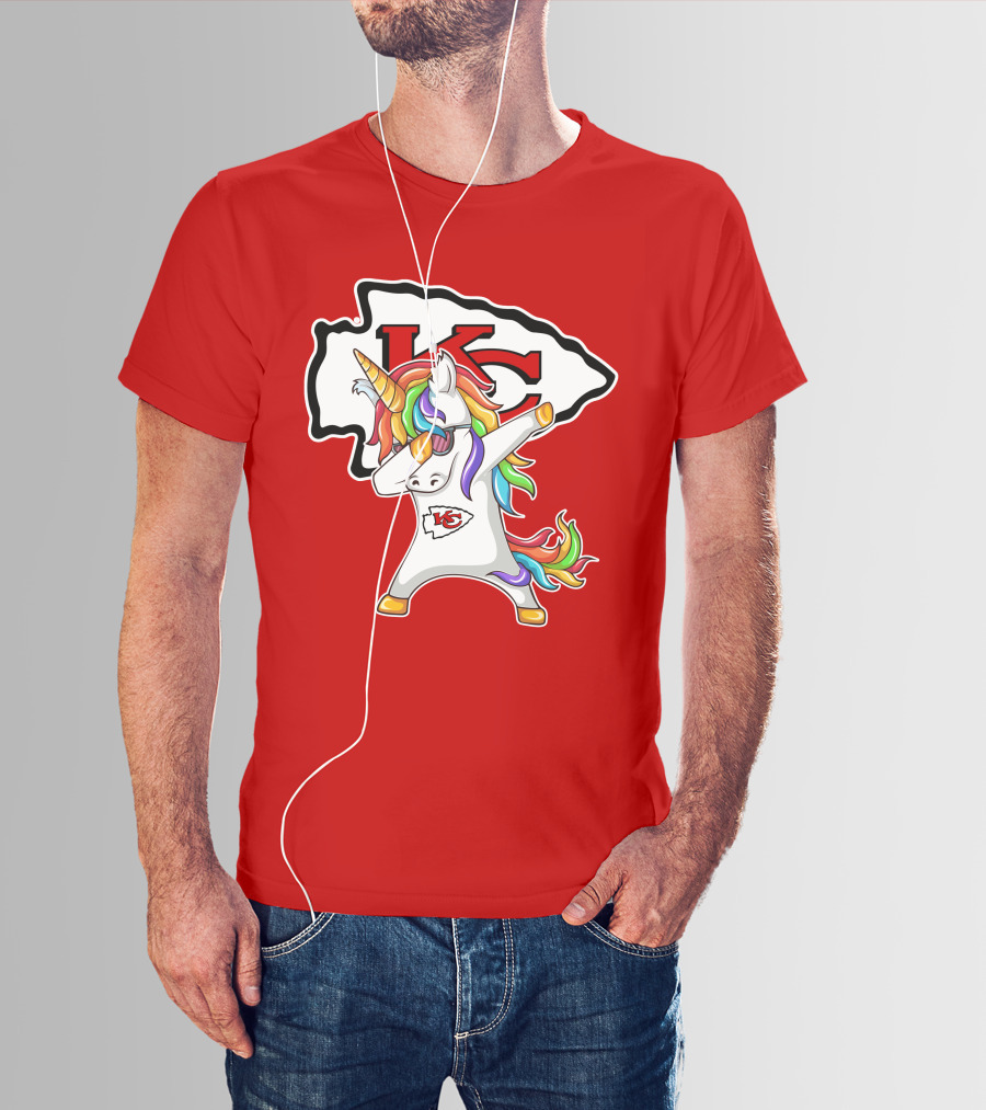 Kansas City Chiefs Unicorn Dabbing KC Logo Rainbow Mane T-Shirt