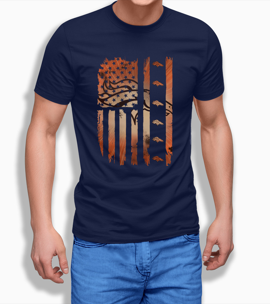 Denver Broncos Distressed American Flag Stars And Stripes T-Shirt
