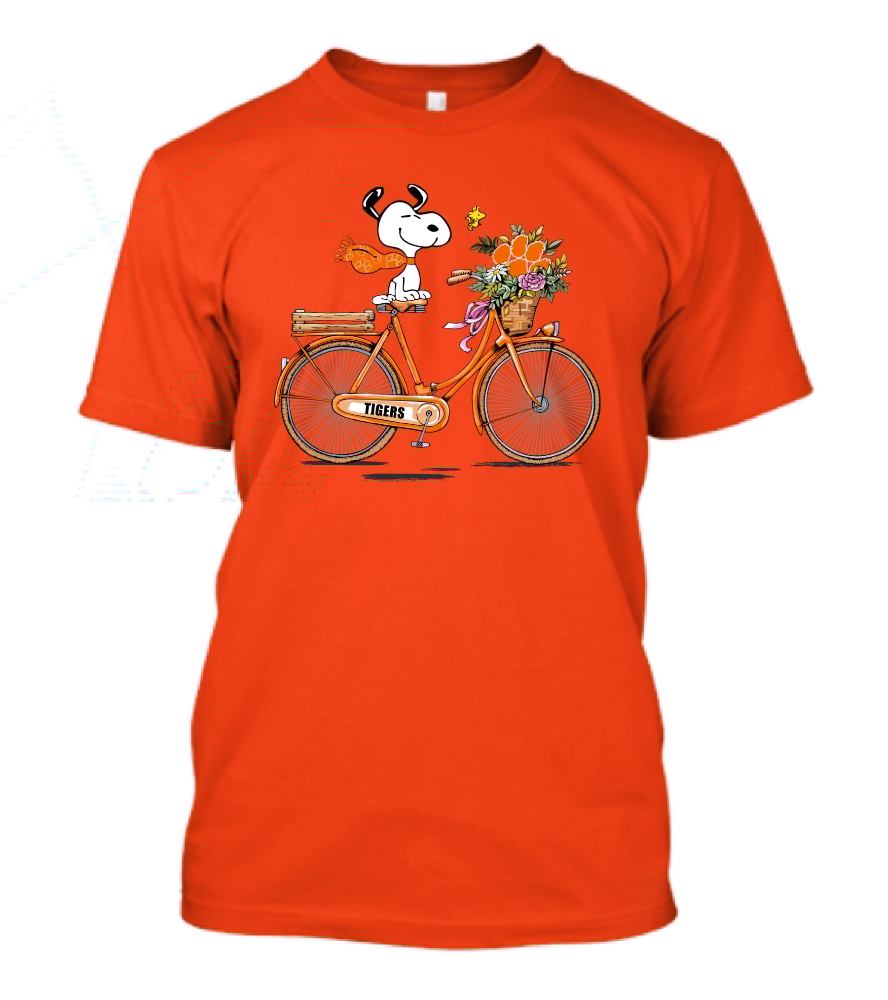 Clemson Tigers Snoopy Woodstock Bicycle Flowers T-Shirt