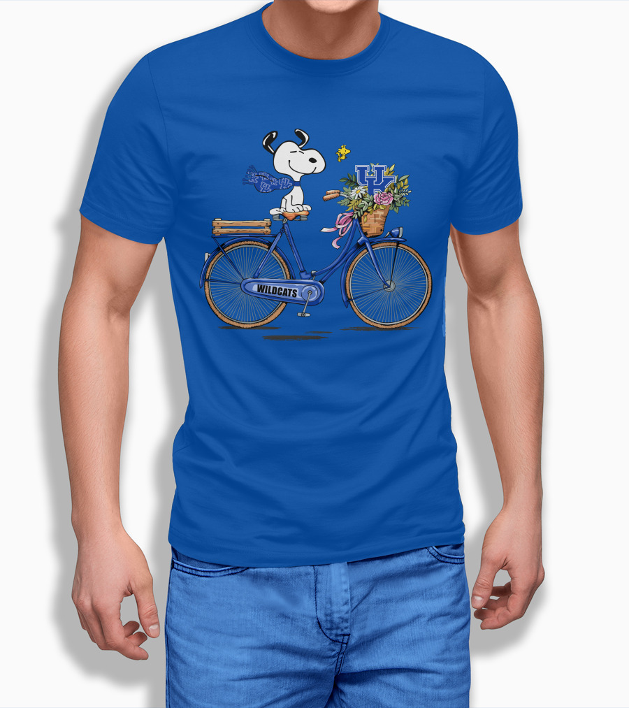 Kentucky Wildcats Snoopy On Bicycle With Flowers And UK T-Shirt