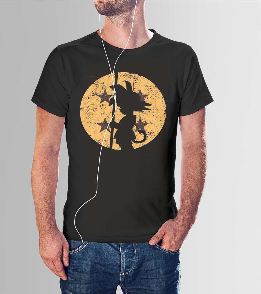 Songoku Dragonball Silhouette With Stars Circle T-Shirt
