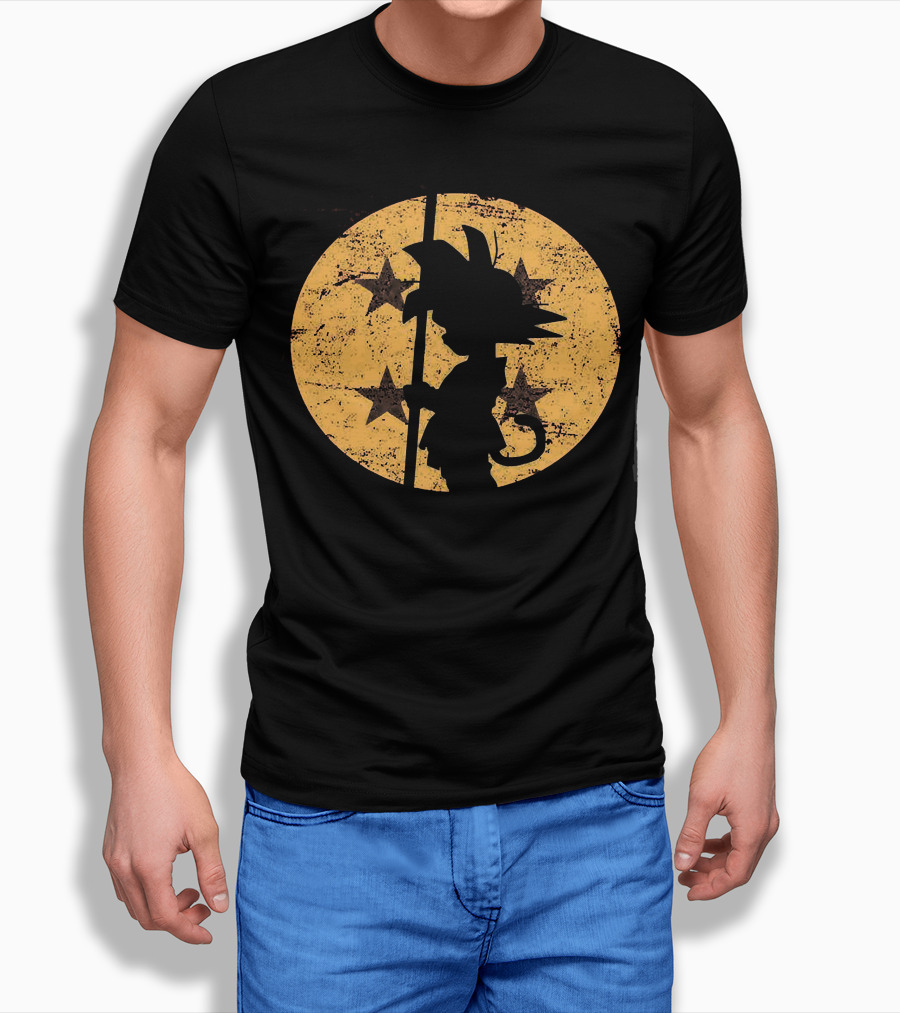 Songoku Dragonball Silhouette With Stars Circle T-Shirt
