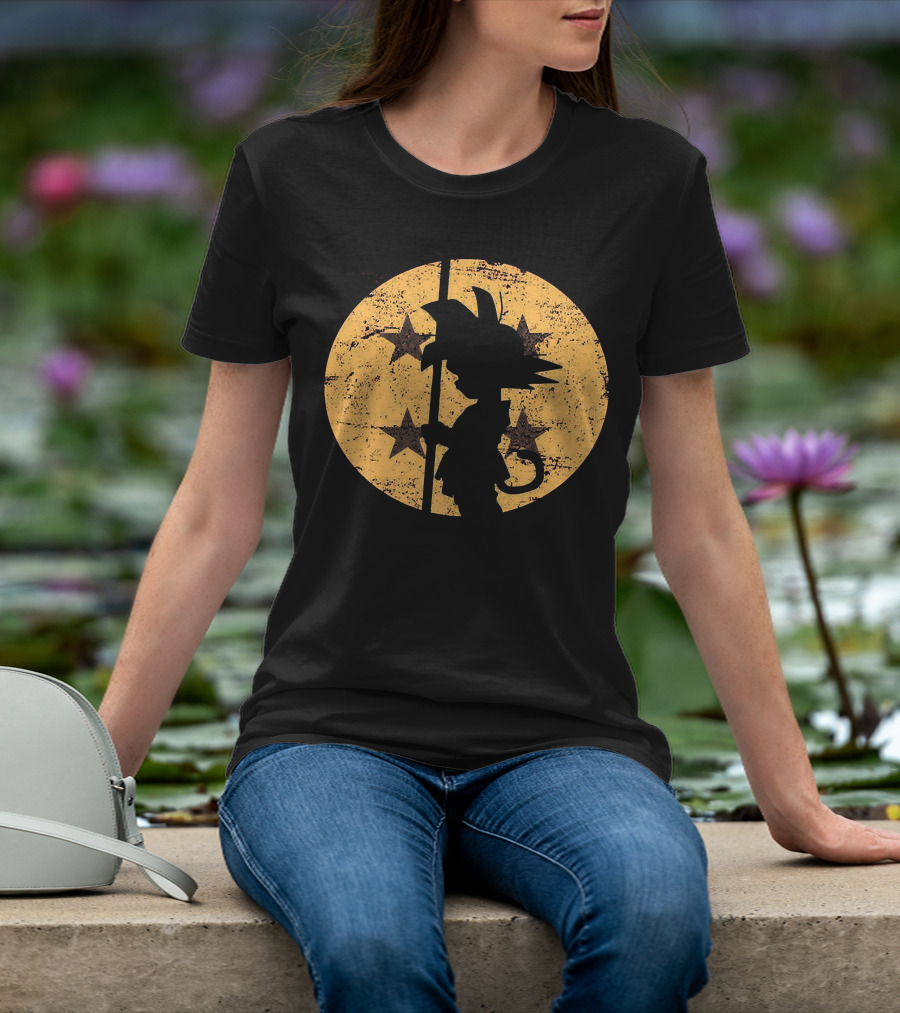 Songoku Dragonball Silhouette With Stars Circle T-Shirt