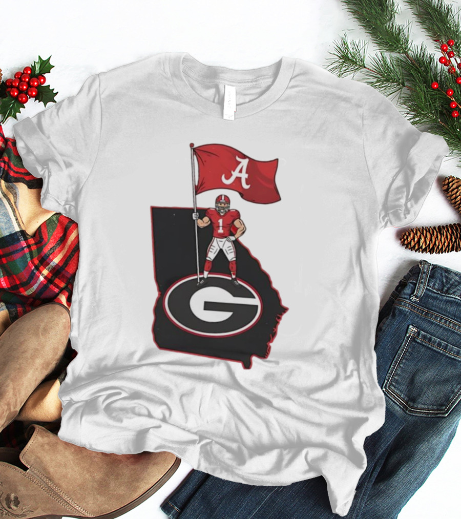 Alabama Crimson Tide Flag Over Georgia Bulldogs Map Football Rivalry T-Shirt