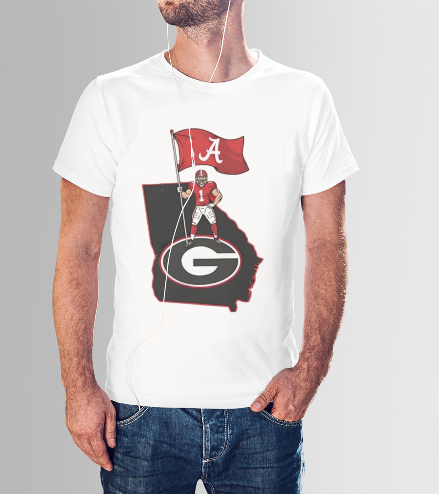 Alabama Crimson Tide Flag Over Georgia Bulldogs Map Football Rivalry T-Shirt