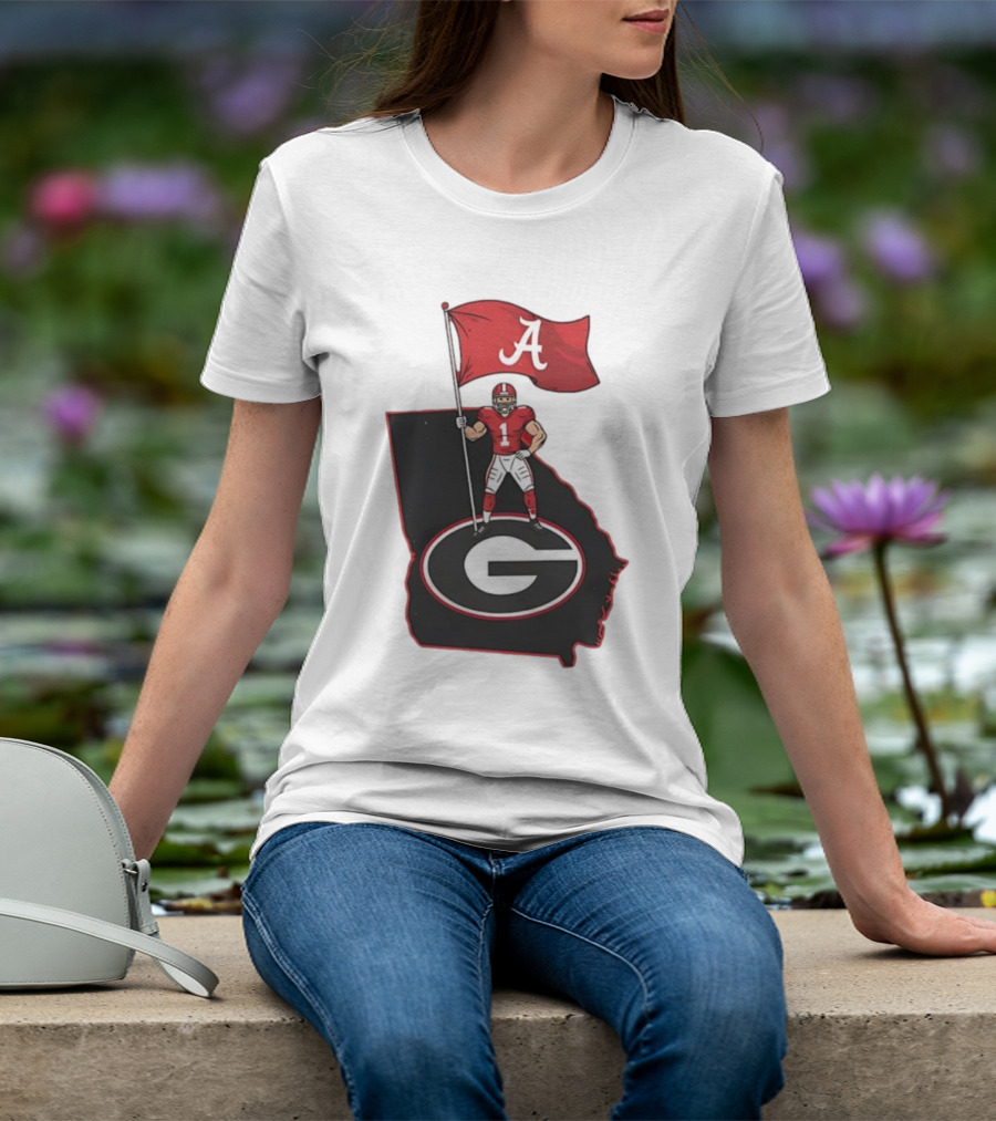 Alabama Crimson Tide Flag Over Georgia Bulldogs Map Football Rivalry T-Shirt