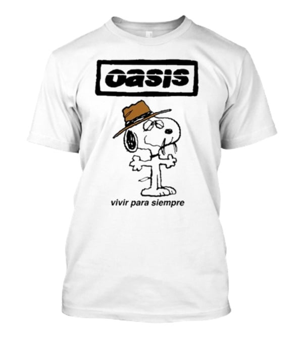 Snoopy Oasis Vivir Para Siempre Taza Café En El Desierto Icono Vintage T-Shirt