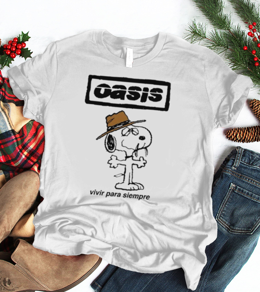 Snoopy Oasis Vivir Para Siempre Taza Café En El Desierto Icono Vintage T-Shirt