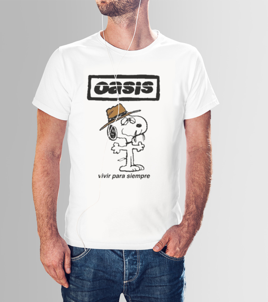 Snoopy Oasis Vivir Para Siempre Taza Café En El Desierto Icono Vintage T-Shirt