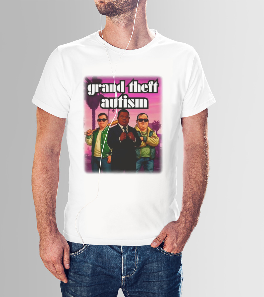 Grand Theft Autism Characters In Iconic Urban Setting T-Shirt