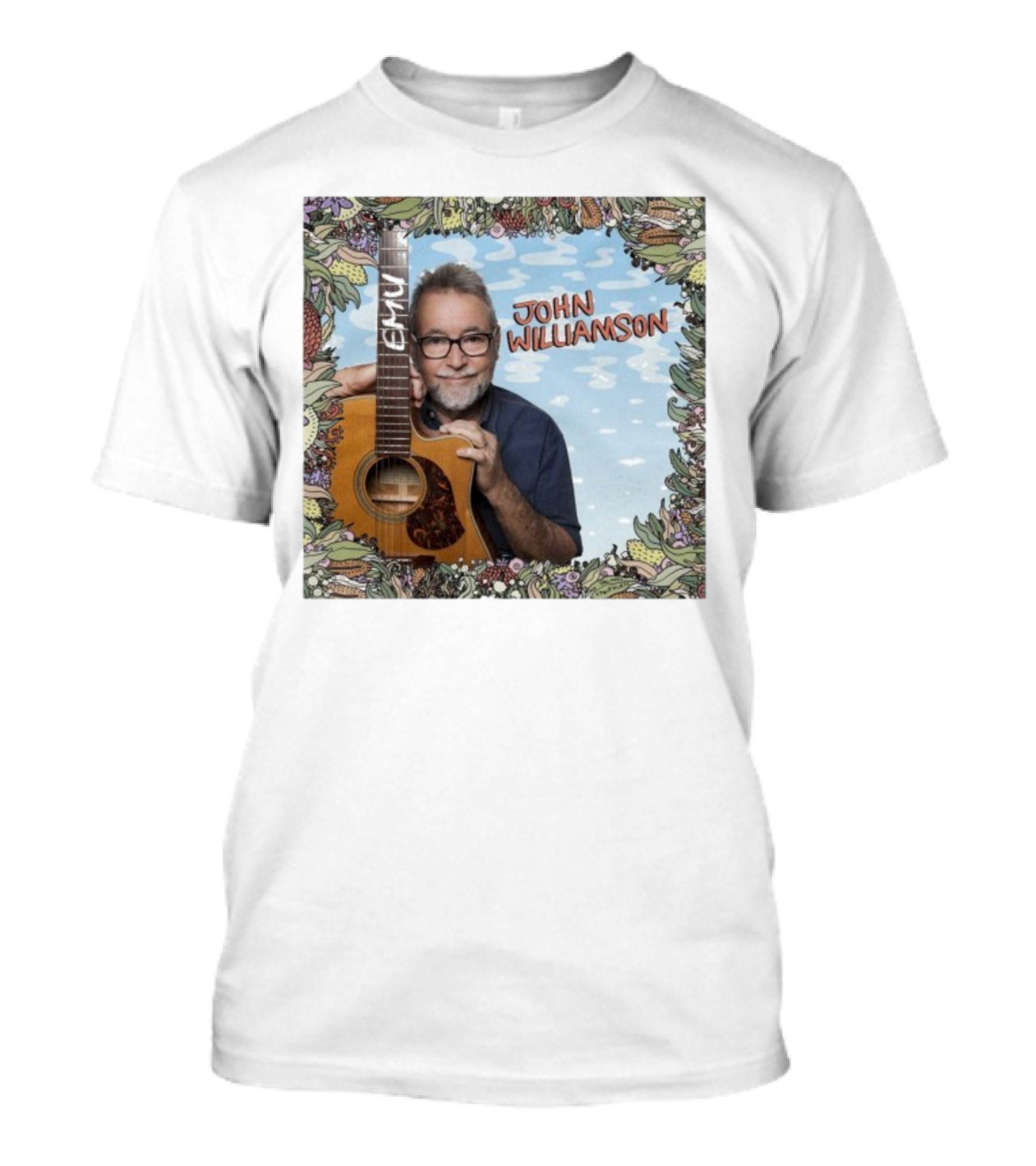 John Williamson EMU Guitar Ausmusic Floral Border T-Shirt