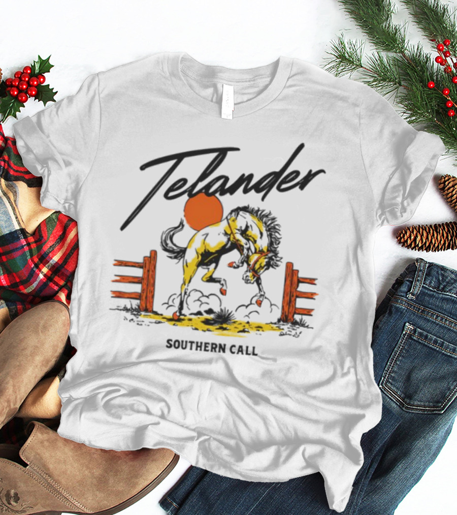 Telander Horse Southern Call Equestrian Sunset Fence Scene T-Shirt