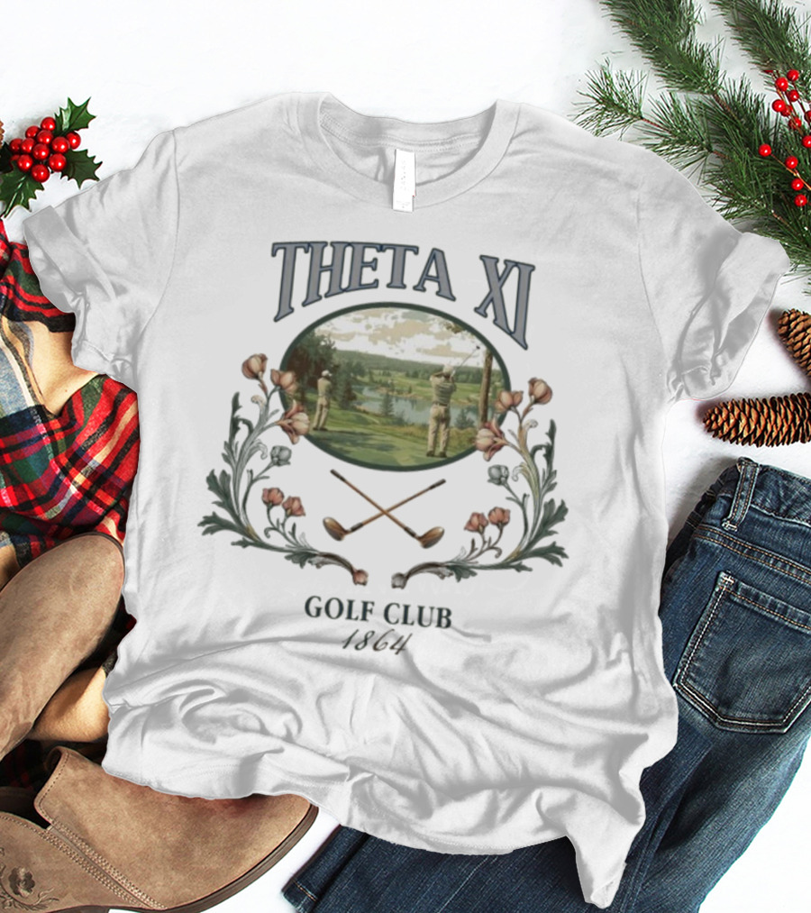 Theta Xi Golf Club 1864 Vintage Landscape And Floral Accents T-Shirt
