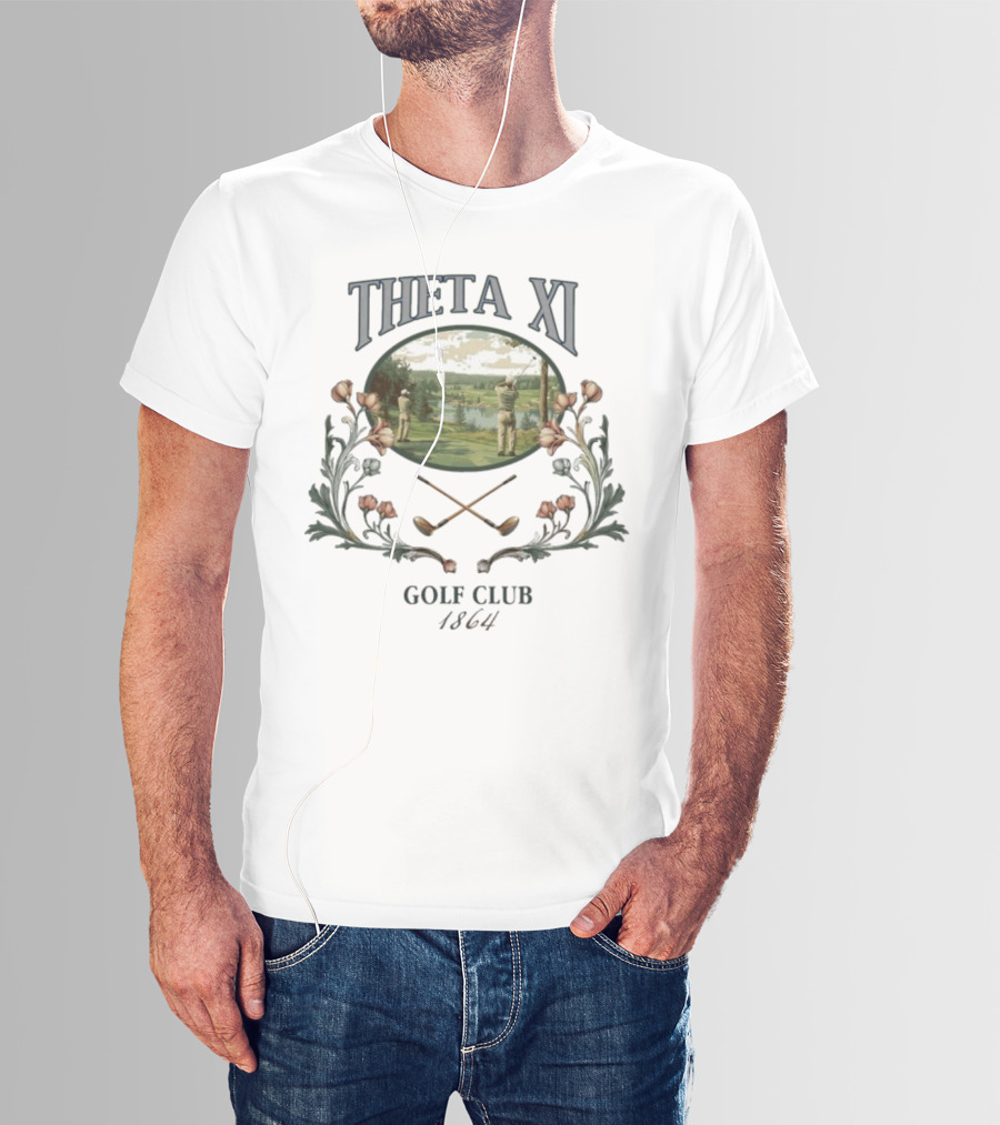 Theta Xi Golf Club 1864 Vintage Landscape And Floral Accents T-Shirt