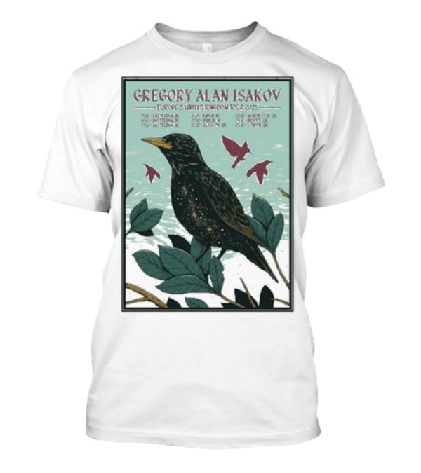 Gregory Alan Isakov Europe & United Kingdom Tour 2025 Black Bird Artwork T-Shirt