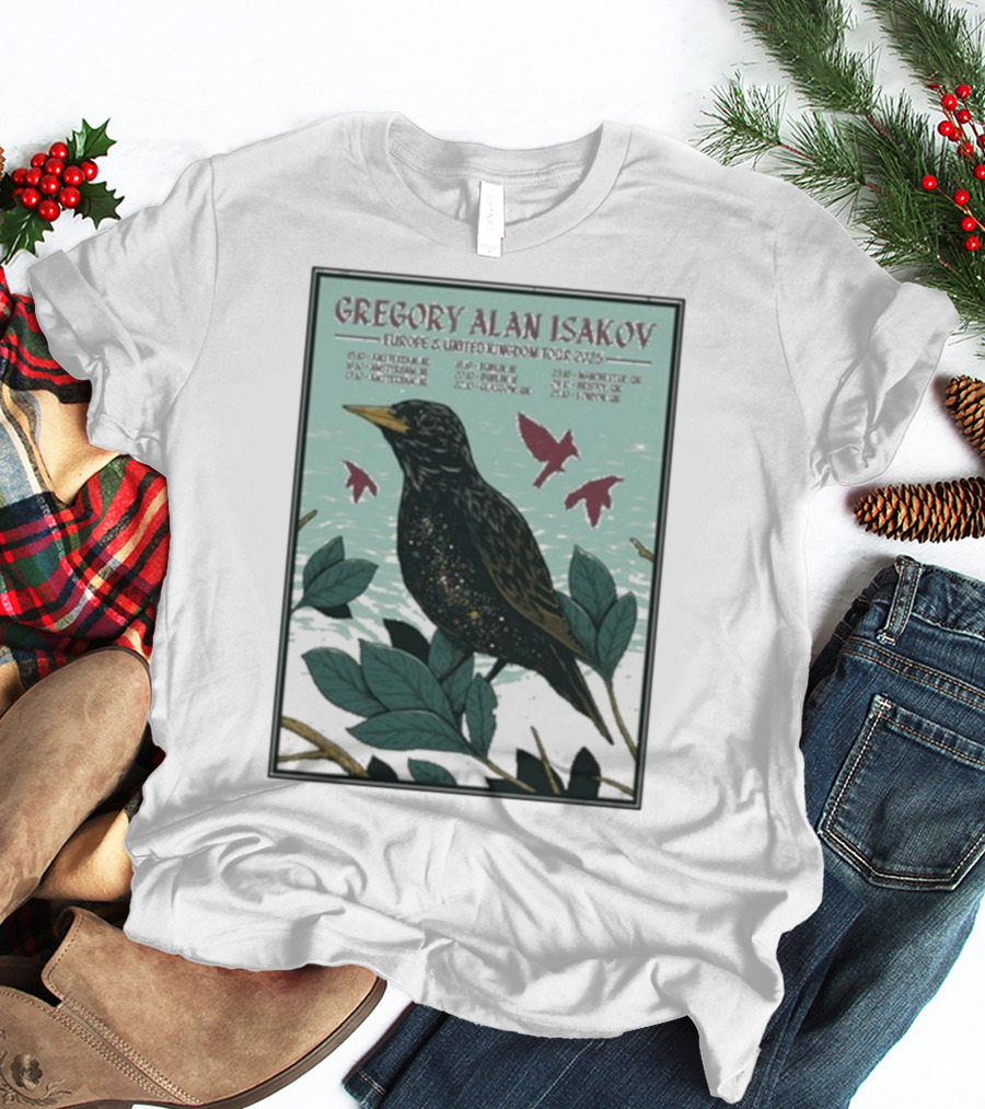 Gregory Alan Isakov Europe & United Kingdom Tour 2025 Black Bird Artwork T-Shirt