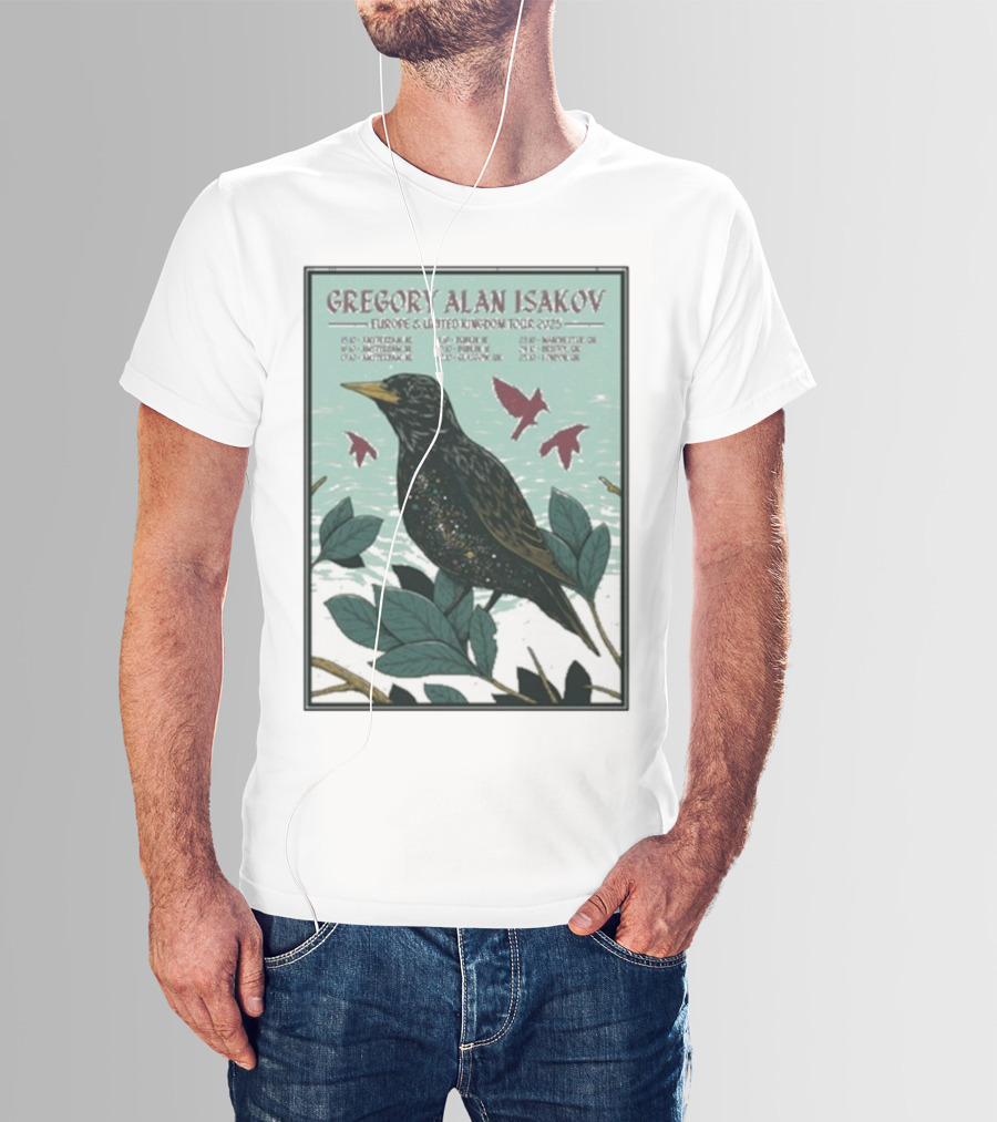 Gregory Alan Isakov Europe & United Kingdom Tour 2025 Black Bird Artwork T-Shirt