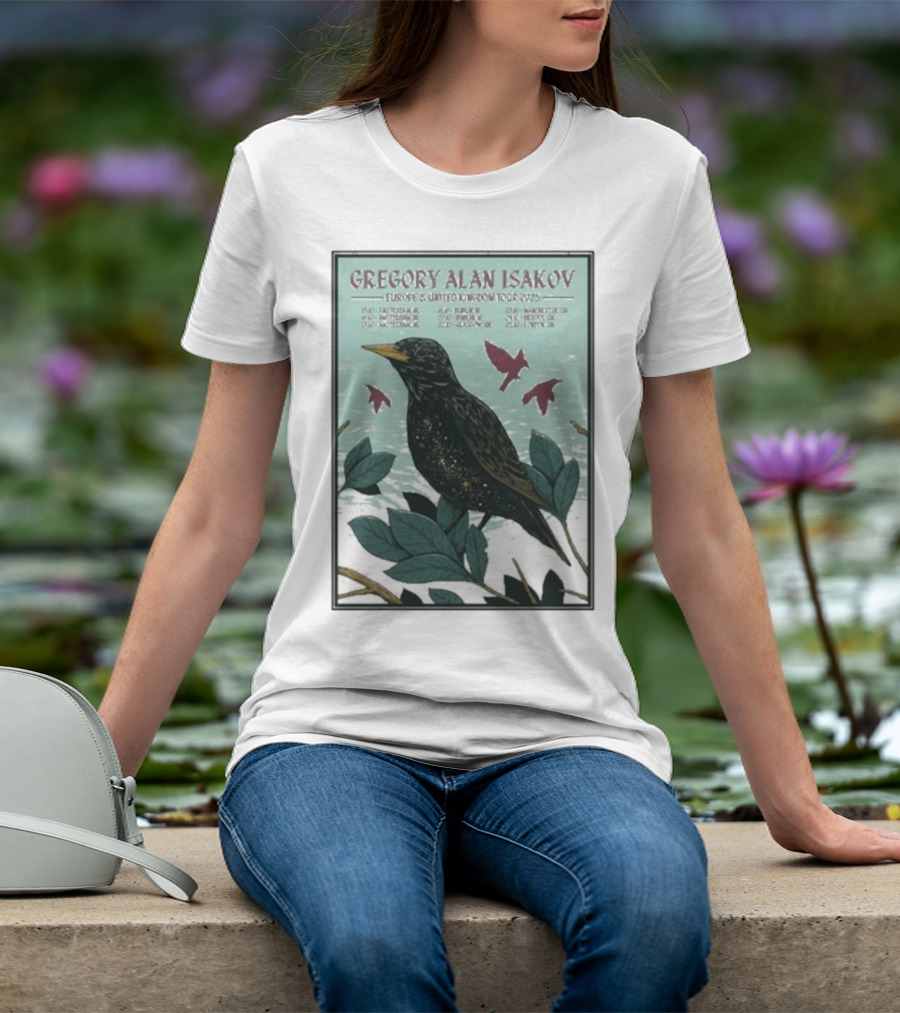 Gregory Alan Isakov Europe & United Kingdom Tour 2025 Black Bird Artwork T-Shirt