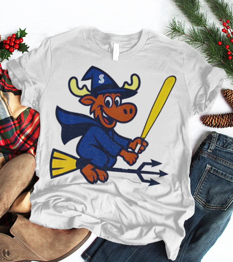 Etsy Moose Witch Seattle Mariners MLB Baseball Cartoon Trident T-Shirt