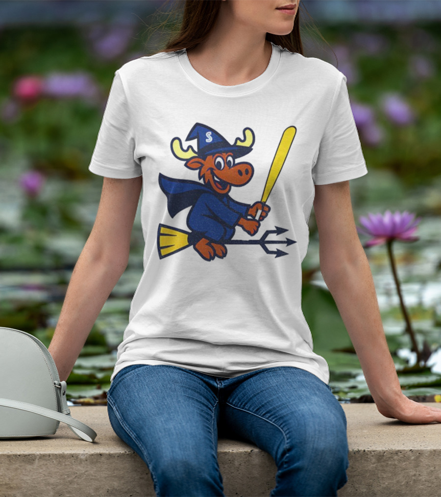 Etsy Moose Witch Seattle Mariners MLB Baseball Cartoon Trident T-Shirt