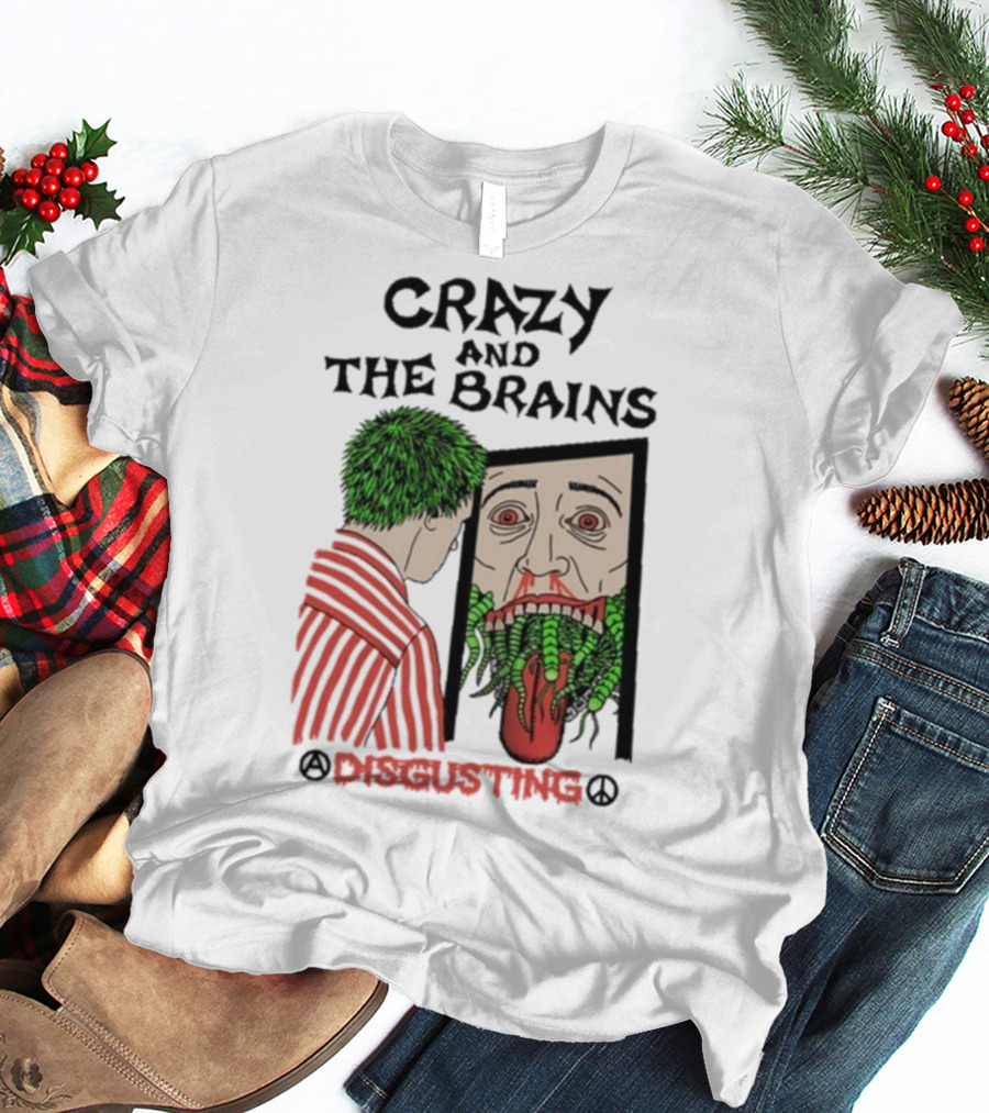 Crazy And The Brains Disgusting Peace Comic Style Face And Green Hair T-Shirt