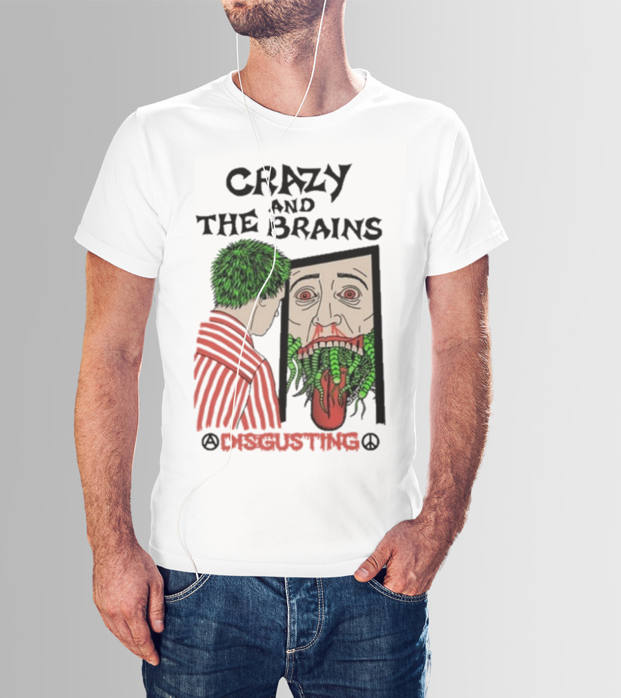 Crazy And The Brains Disgusting Peace Comic Style Face And Green Hair T-Shirt