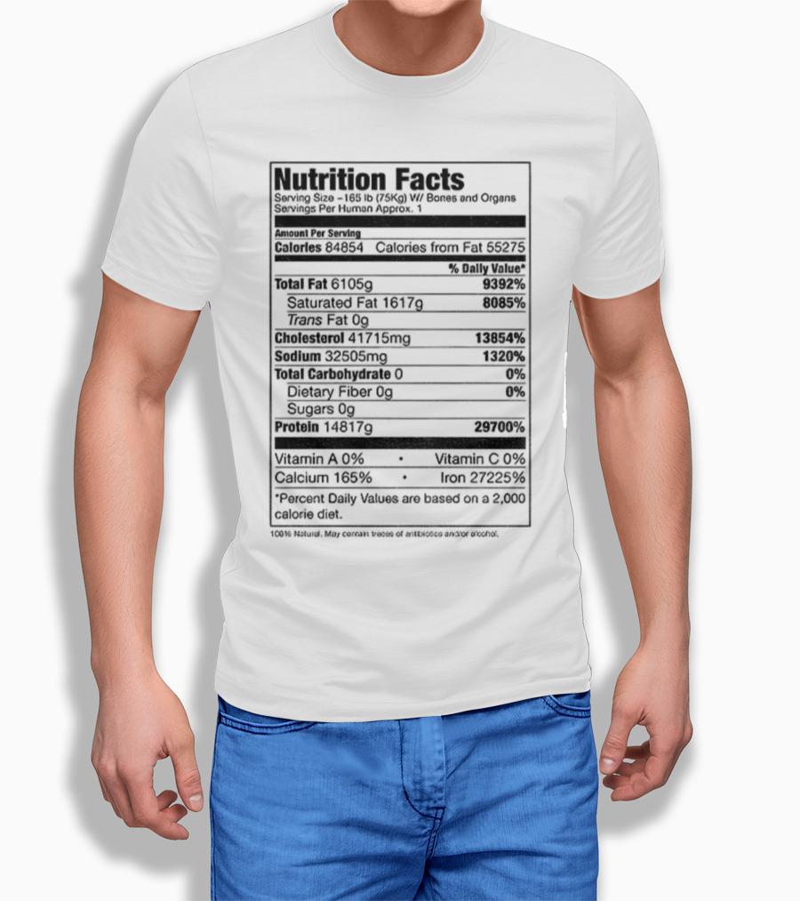 Nutrition Facts Serving Size 168 lbs W Bones and Organs Calories Daily Value Percent پیbased on 2000 Calorie Diet T-Shirt