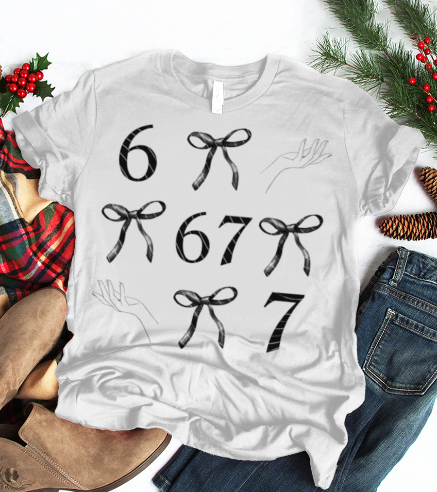 Six Seven 67 Bow Pattern Meme T-Shirt