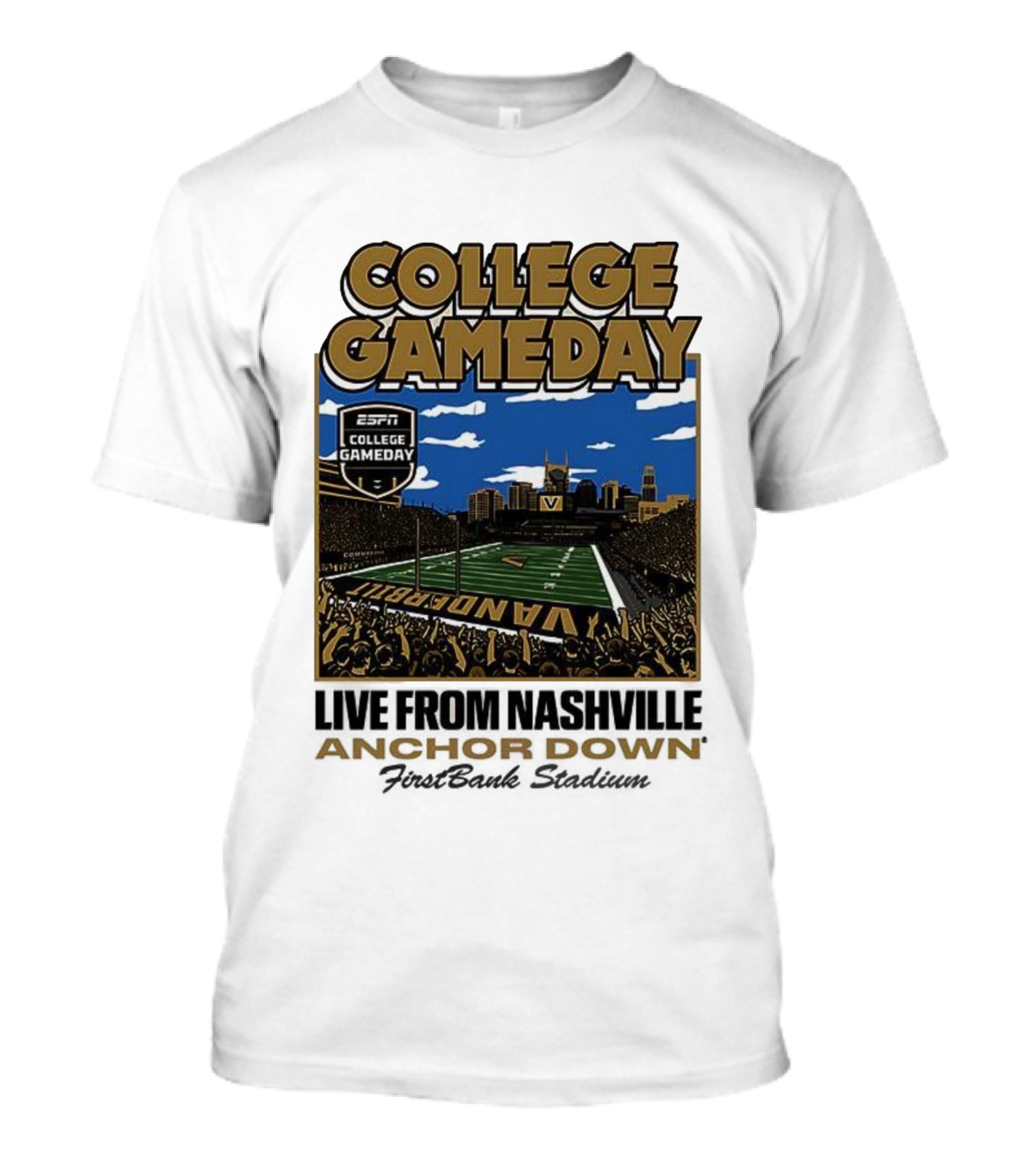 Vanderbilt Commodores College Gameday Live From Nashville Anchor Down Stadium T-Shirt