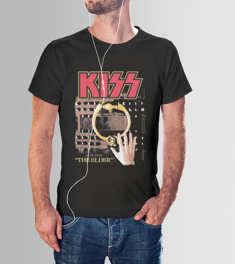 Kiss Music From The Elder Door Knocker Hand Iconic Rock Album Cover T-Shirt