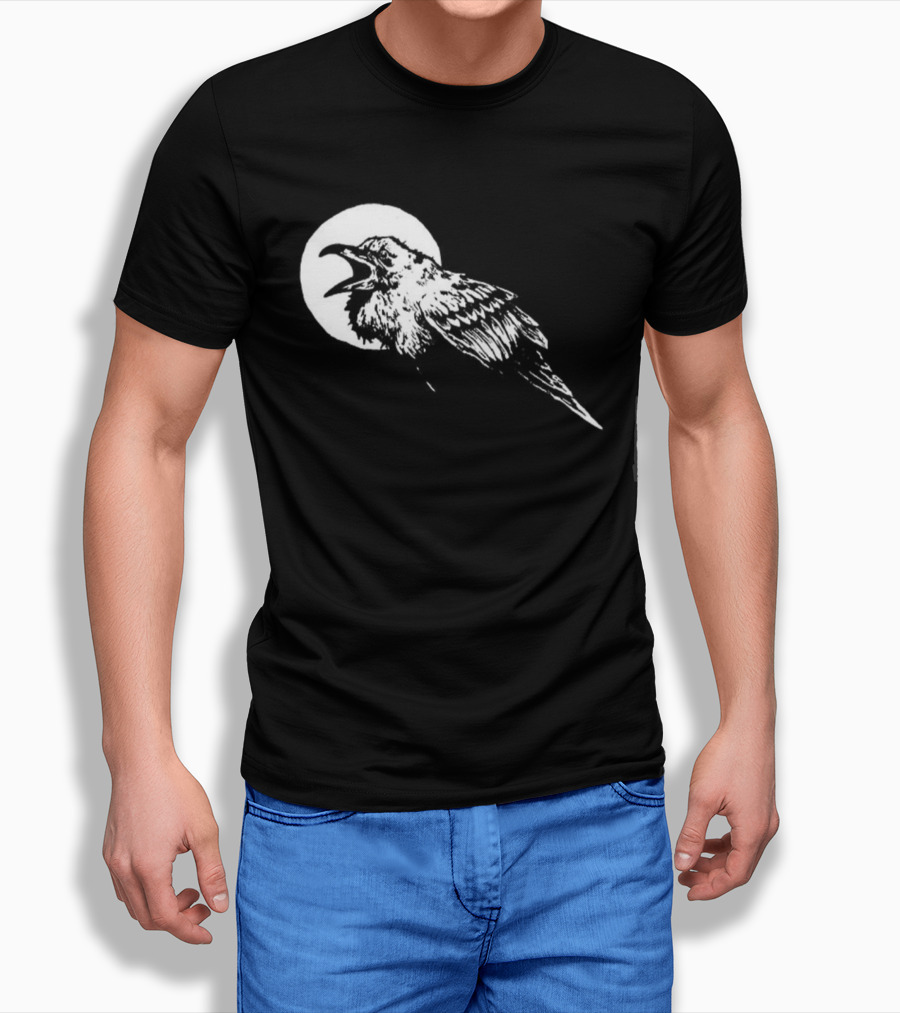 Raven Crow F Caw F Vintage Retro Bird Full Moon Silhouette in Flight T-Shirt
