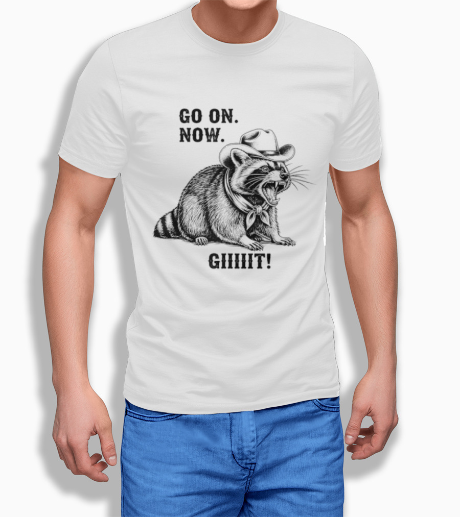Vintage Cowboy Raccoon Go On Now Git Rustic Western Apparel T-Shirt