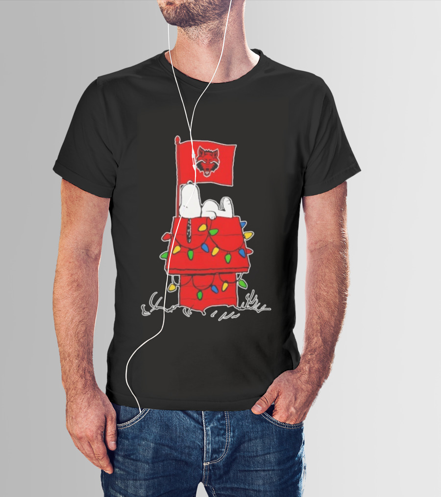 Arkansas State Red Wolves Snoopy Holiday Lights House Peanuts T-Shirt