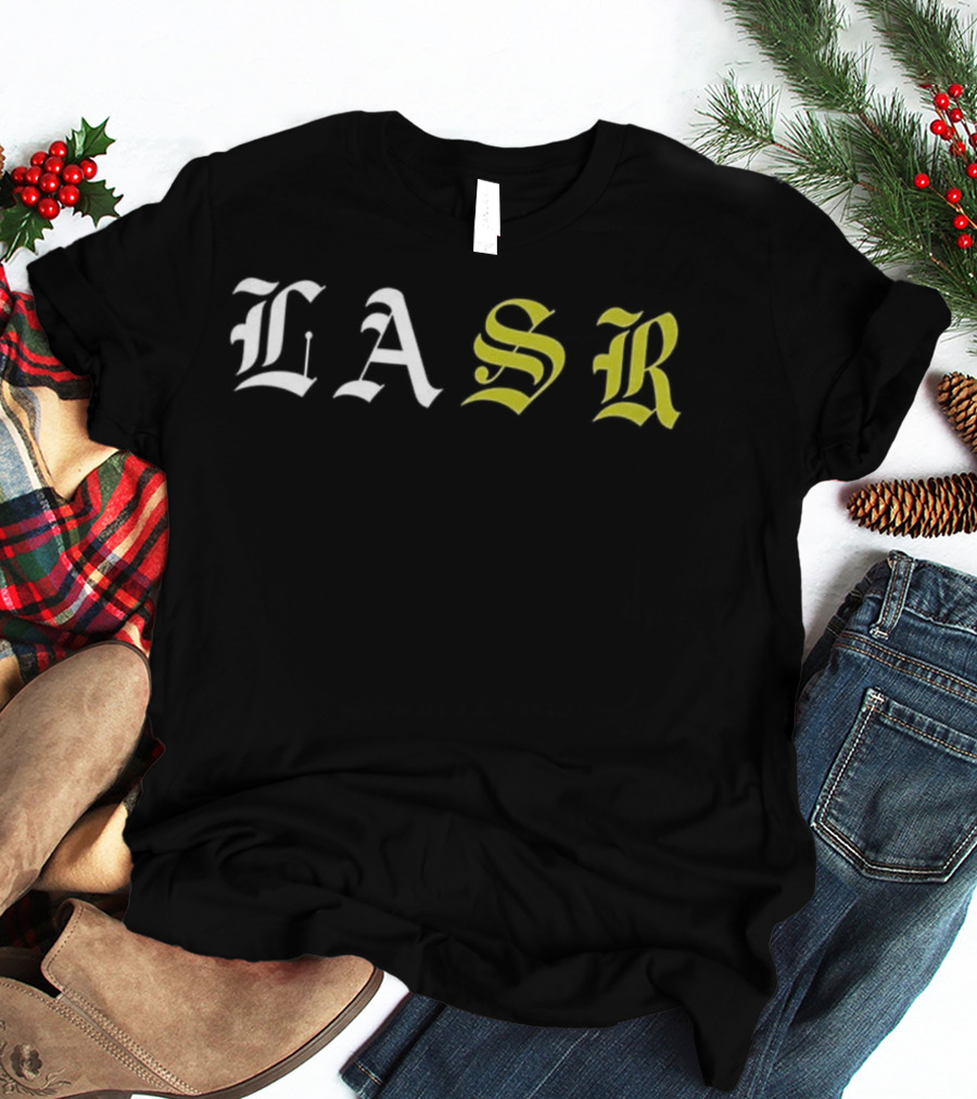 LASR Old English Style Letters Los Angeles Sports Report T-Shirt